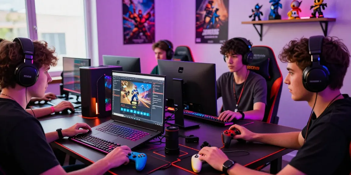Players engaging with online games at ROKOK88, showcasing gaming gear and vibrant atmosphere.