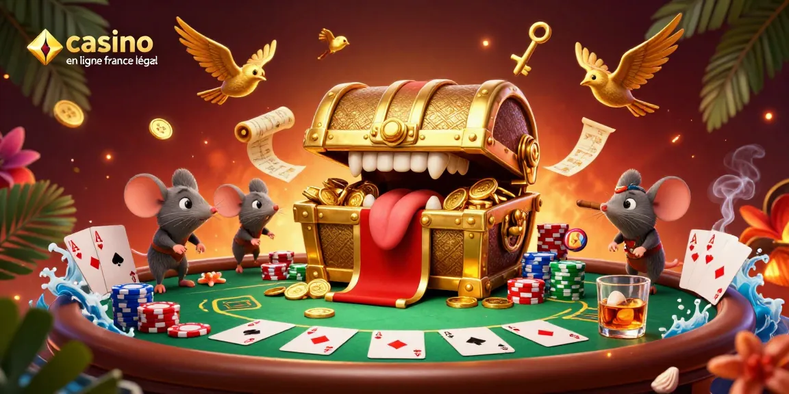 Le casino en ligne légal en France attire avec des trésors, des jetons de poker colorés, et des oiseaux dorés.