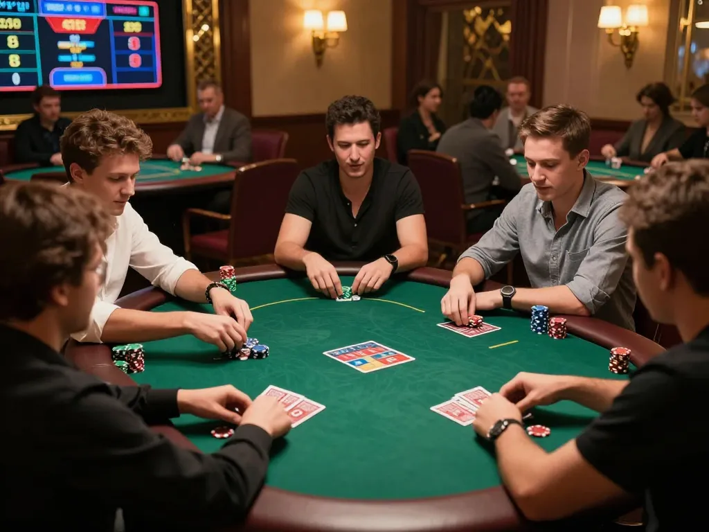 Players enjoying a poker game at MB88 TRANG CHỦ online casino with dynamic action and engaging atmosphere.