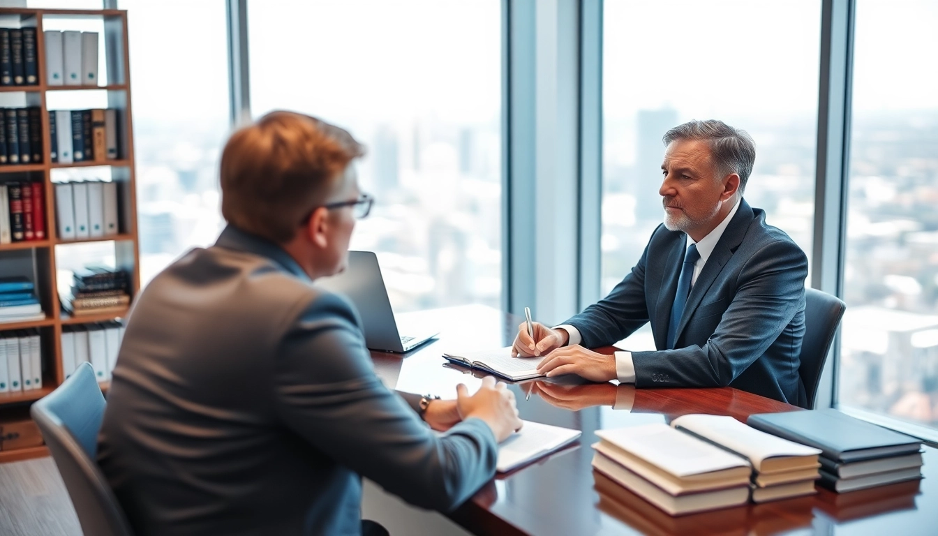 Clearwater truck accident attorney consulting a client in a bright, modern law office setting.
