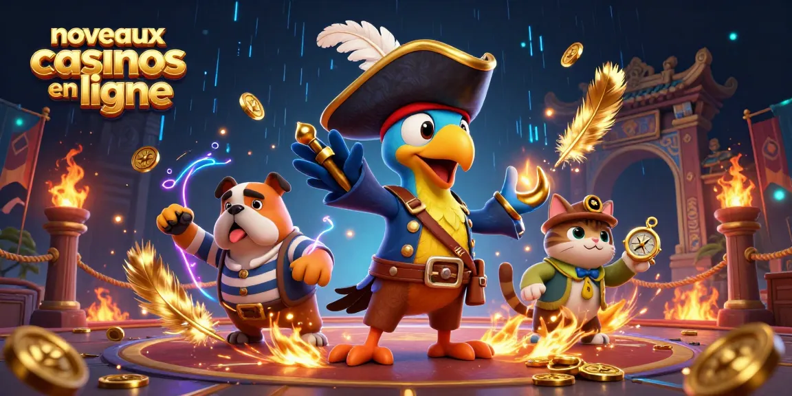 Rejoignez l’aventure des nouveaux casinos en ligne avec un capitaine pirate, un bulldog et un chat naviguant.