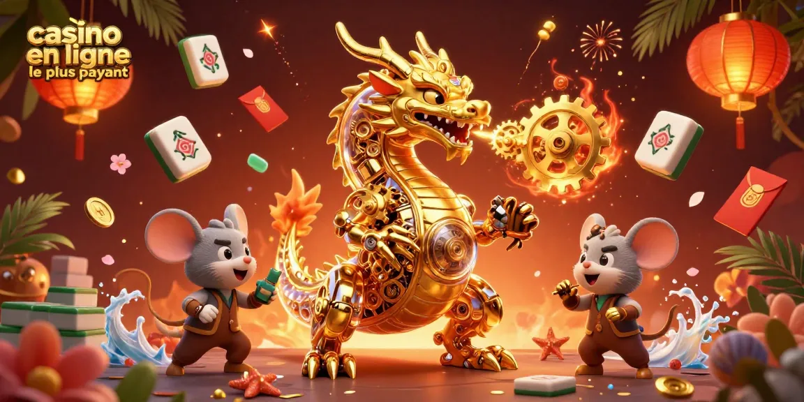 Découvrez le casino en ligne le plus payant avec une illustration vibrante d'un dragon doré et des éléments de jeu captivants.