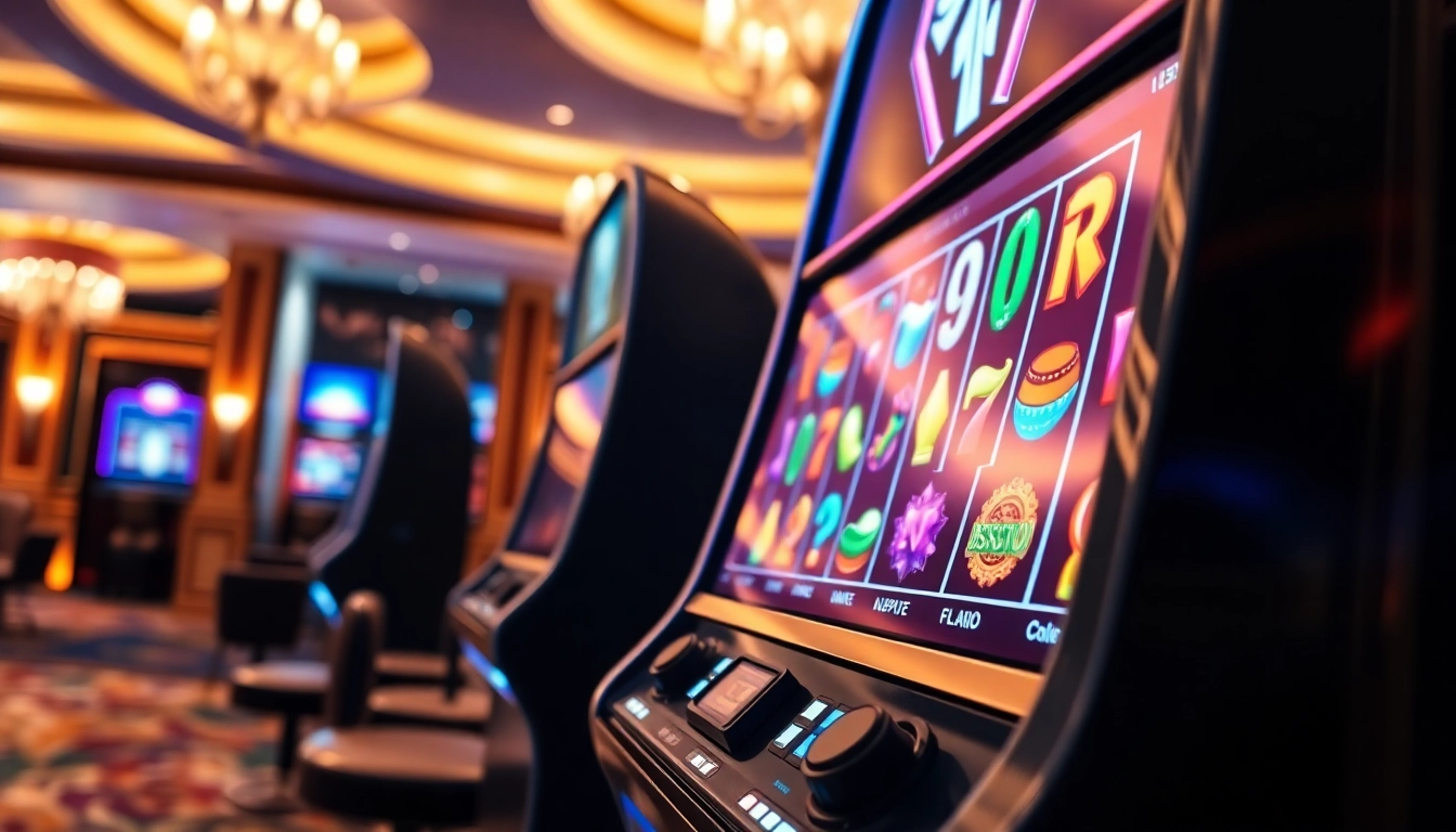 Slot77 menampilkan mesin slot yang menarik dan menawan dalam suasana kasino yang mewah.