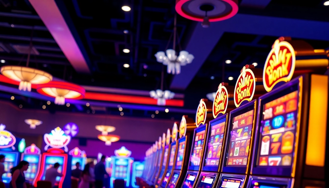 Engaging scene of players enjoying game slot gacor machines in an energetic casino environment.