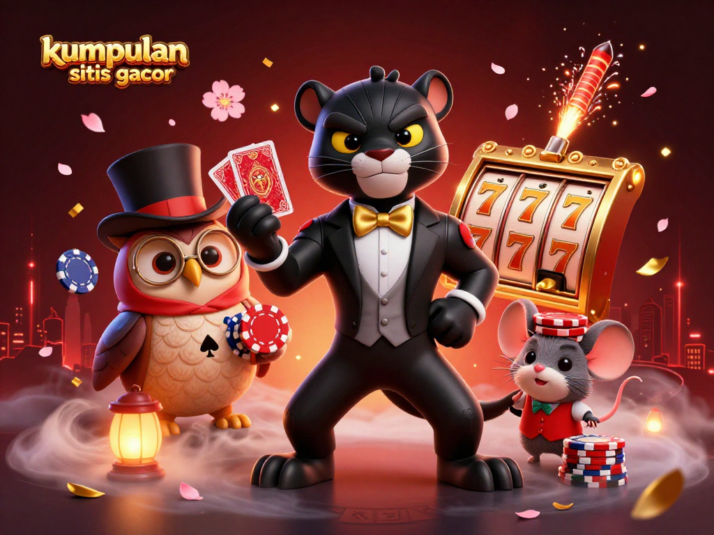 Menggali kumpulan situs gacor dengan ilustrasi kasino 3D yang penuh warna dan elemen keberuntungan.