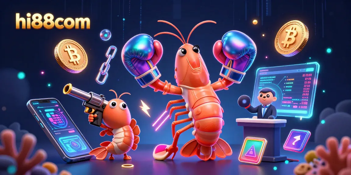 Engage with hi88com's vibrant casino scene featuring animated shrimp characters and crypto elements.