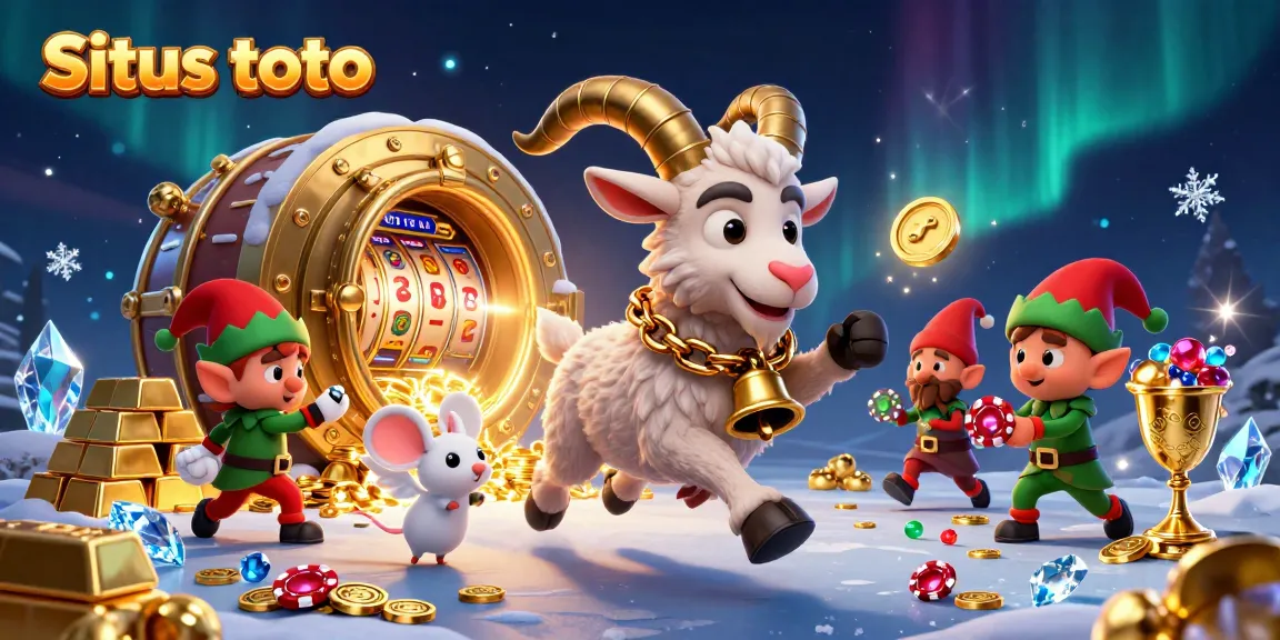 Engage with Situs toto in an enchanting casino scene featuring whimsical characters amidst golden treasures.