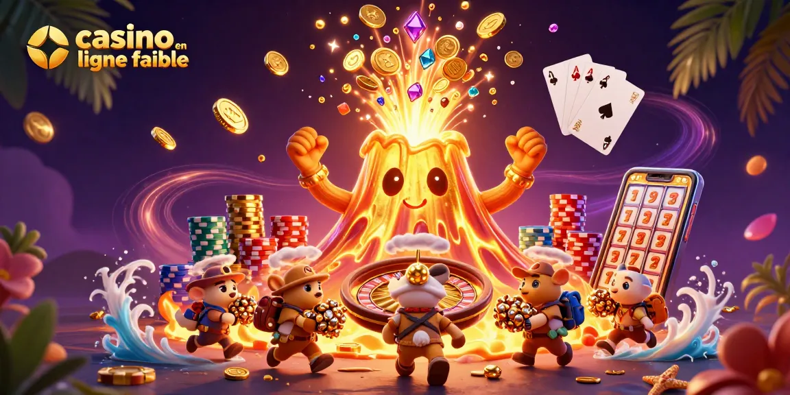 Plongez dans l'univers des casinos en ligne fiables avec une scène de volcan doré explosant de trésors, symbolisant les gains.