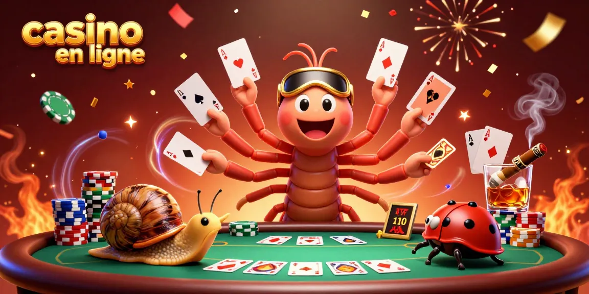 Jouez au casino en ligne avec un croupier millipède animé et des jetons colorés.