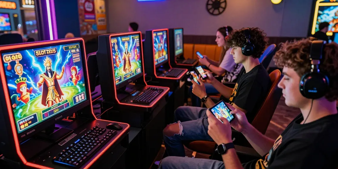 Exciting scene of players engaging with Slot Zeus game, showcasing mobile gaming and Greek mythology.