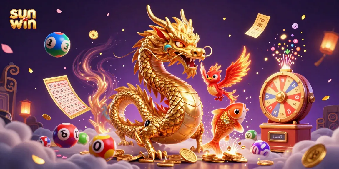 Engage in thrilling gameplay with sun win casino's vibrant dragon and phoenix scene surrounded by dynamic elements.