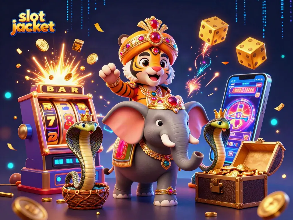 Experience the thrill of slot jackpots with a majestic maharaja and vibrant slot machine elements
