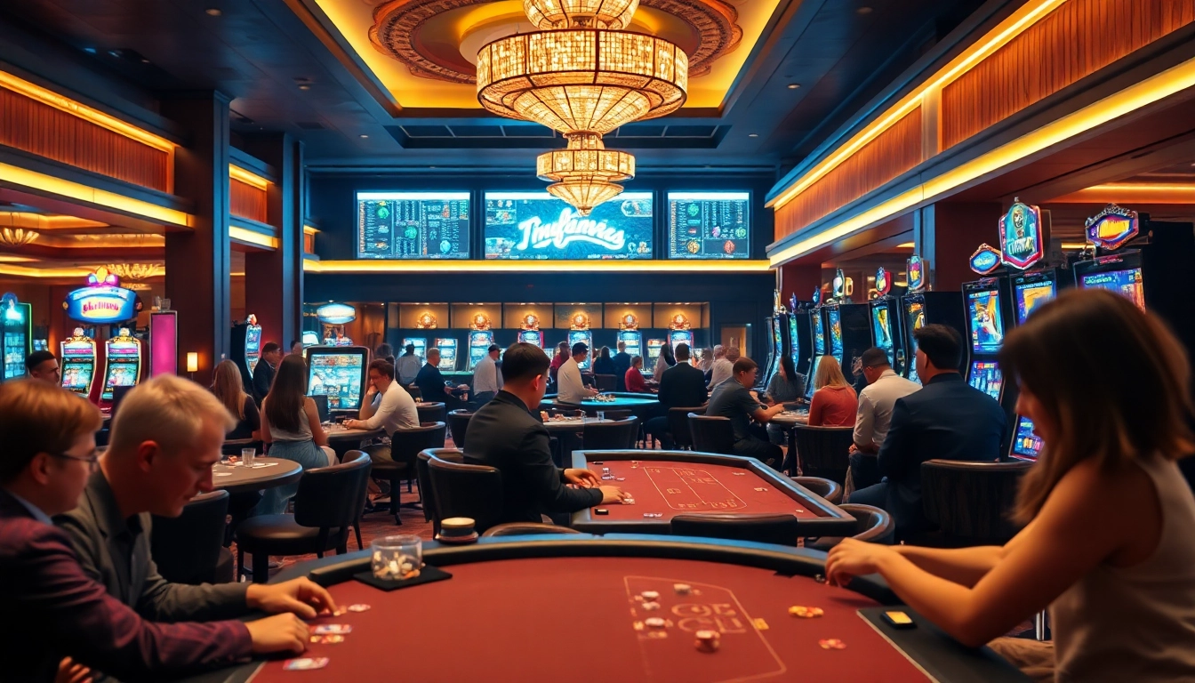 Join players in a lively Non gamstop Casino Uk scene, showcasing vibrant gaming activity and luxury.