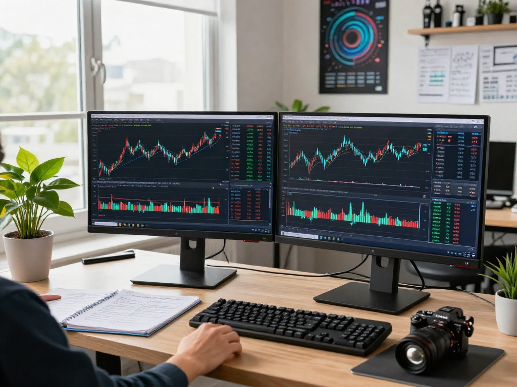使用TradingView分析平台的交易员在现代办公环境中查看实时股票、外汇和加密货币图表。