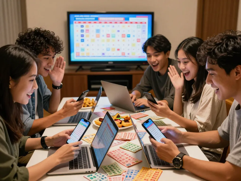 Friends eagerly checking HK Malam Ini lottery results together, showcasing excitement and camaraderie.
