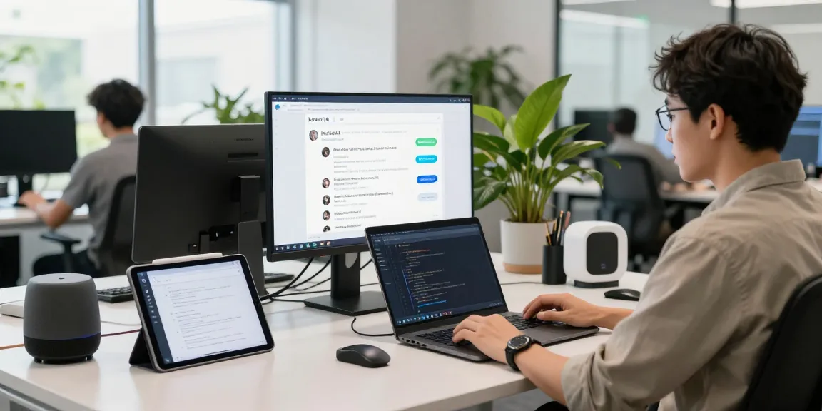 Developer engaging with koboldai chatbot on modern digital workspace.