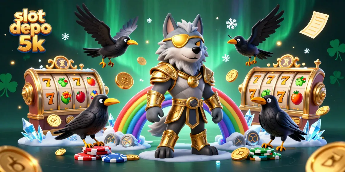 Spin and win at slot depo 5k with vibrant Norse-themed characters and casino elements.