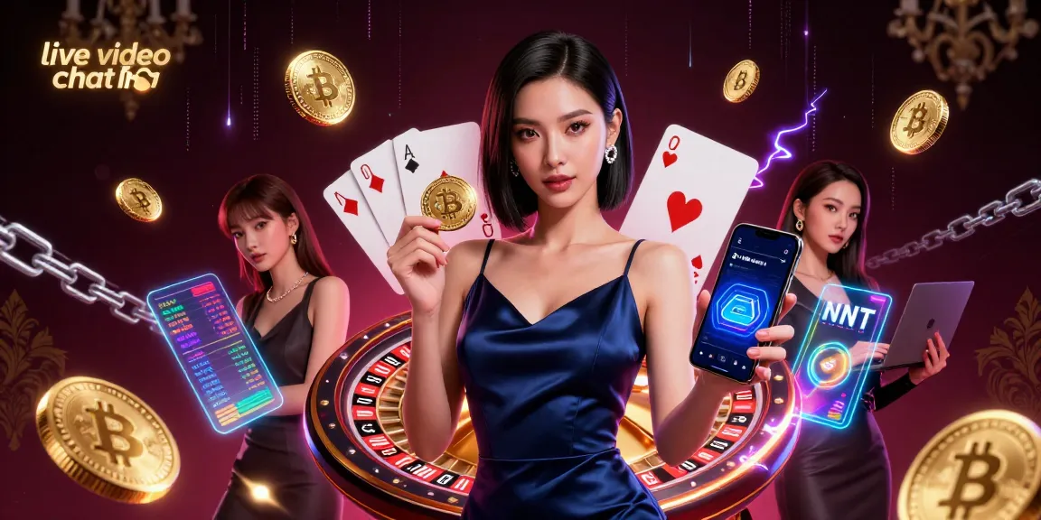 Engage in live video chat with our stunning hosts as they interact with casino icons and crypto elements.