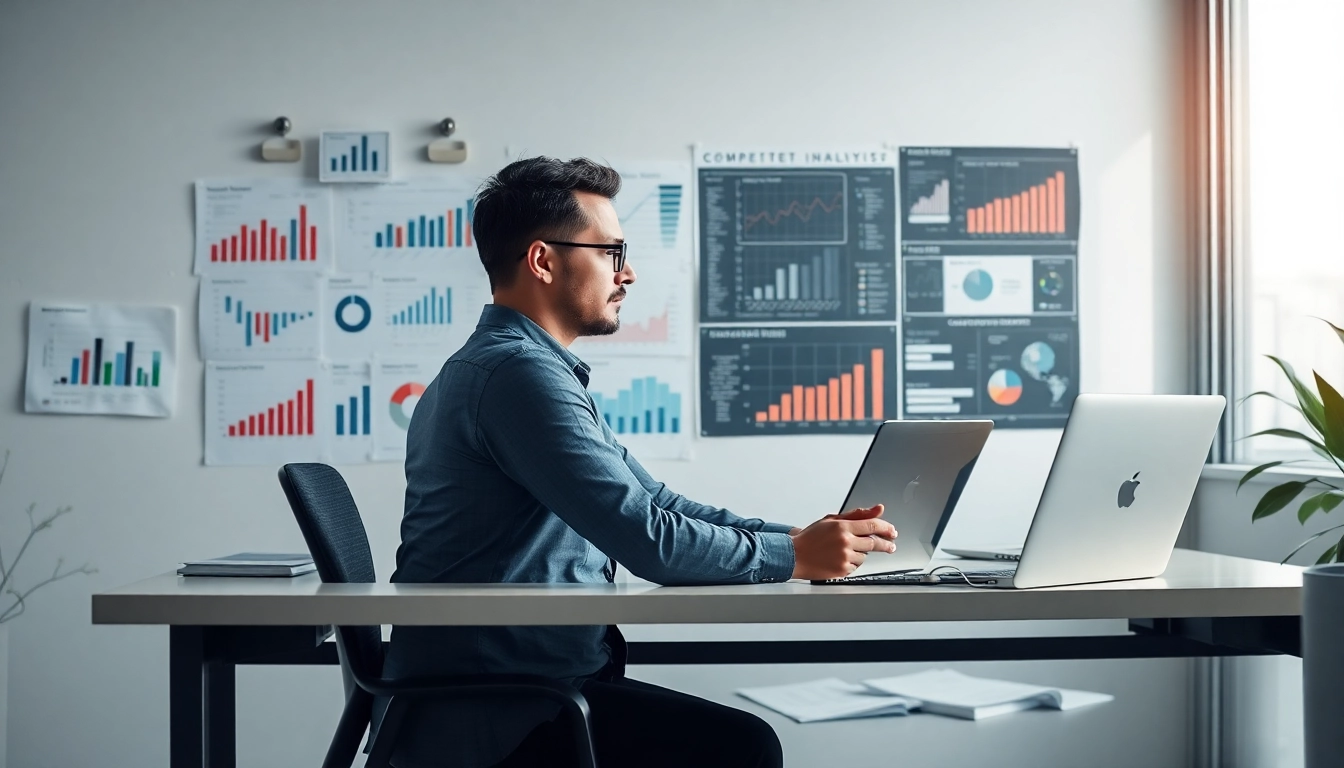Analyze competitive intelligence data with a business analyst in a modern office setting.