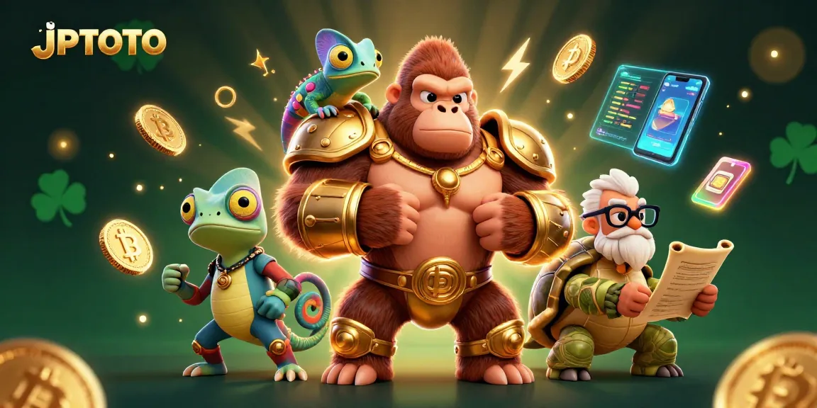 Permainan seru JPTOTO di dunia kasino dengan karakter menarik dan elemen kripto.