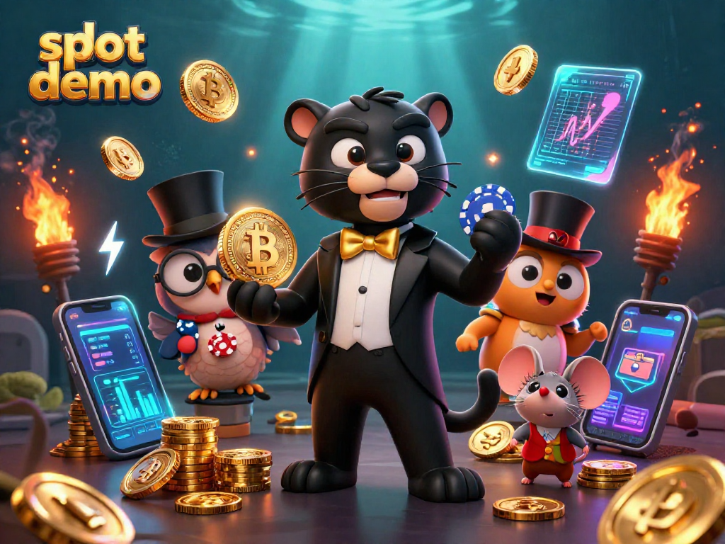 Menggambarkan slot demo, panther hitam bergaya berjas tuxedo menangani gulungan slot dengan burung hantu dan tikus mengelilinginya.