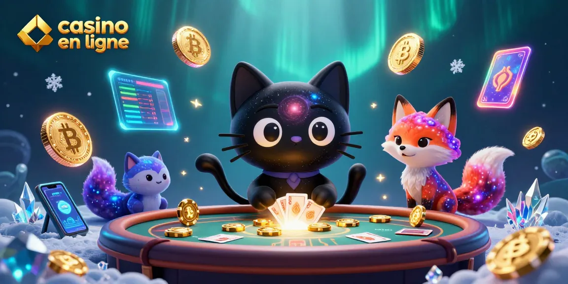 Jouez dans un casino en ligne captivant avec une illustration 3D dynamique du chat noir gravitationnel.