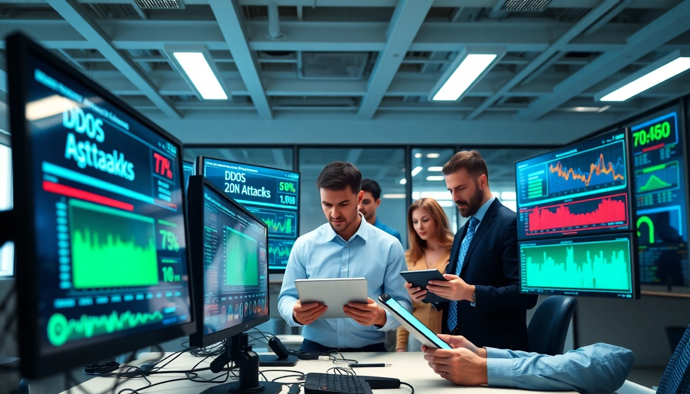 Ensuring digital security with CDN with DDoS Protection in a high-tech office environment.