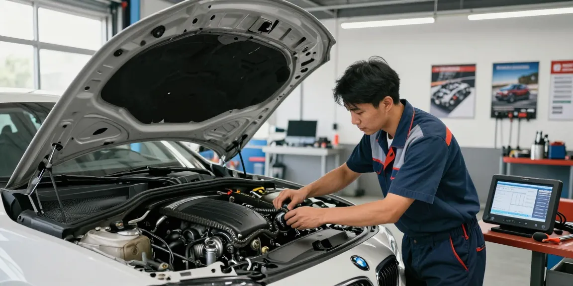 Professionelles Wechseln der BMW Steuerkette in einer Werkstatt mit Mechaniker.
