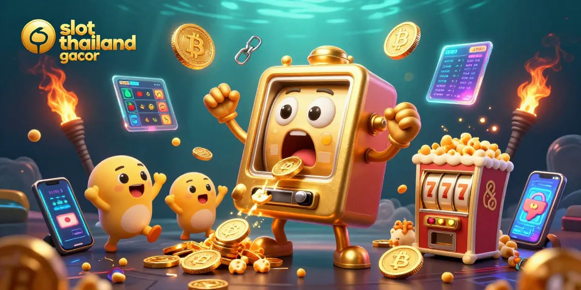 Watch slot thailand gacor reveal a jackpot while cartoon machines cheer with coins cascading down.