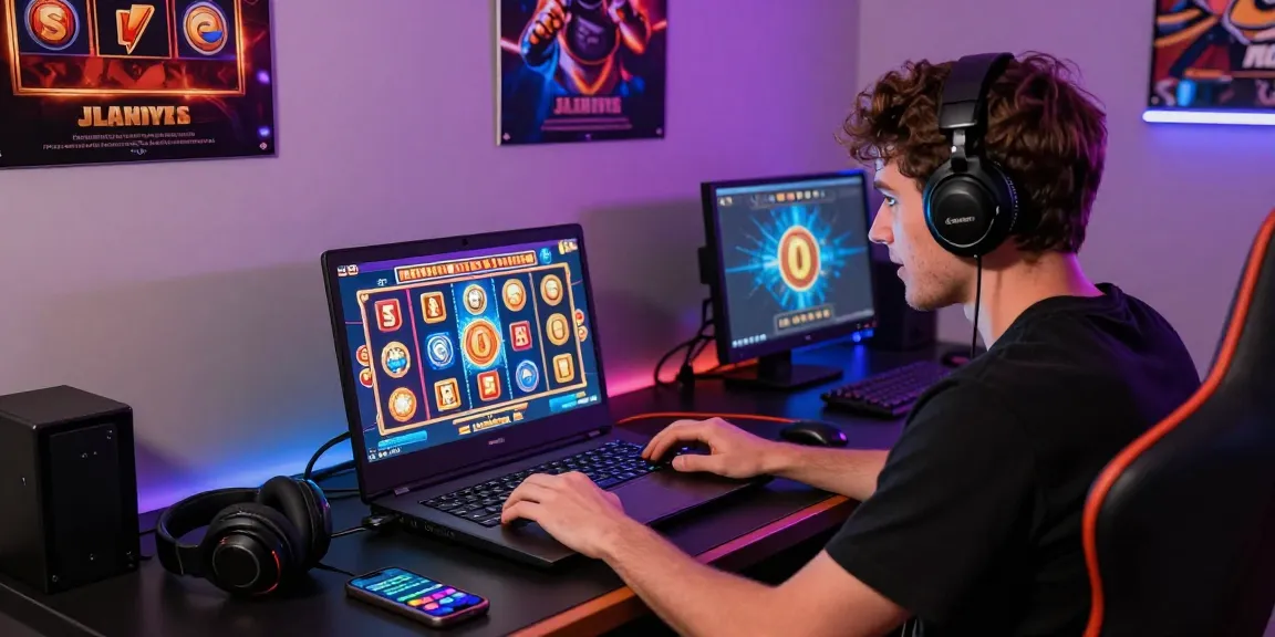Player enjoying slot games online in a vibrant gaming room.
