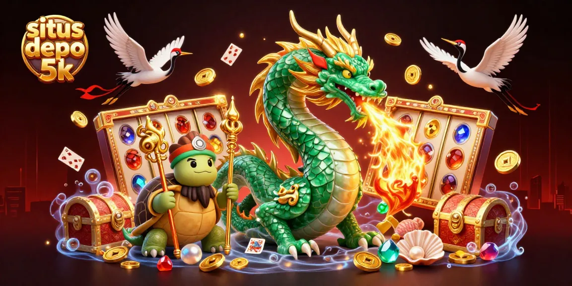 Spin and win at situs depo 5k with vibrant dragons and lucky symbols in a dynamic casino scene.