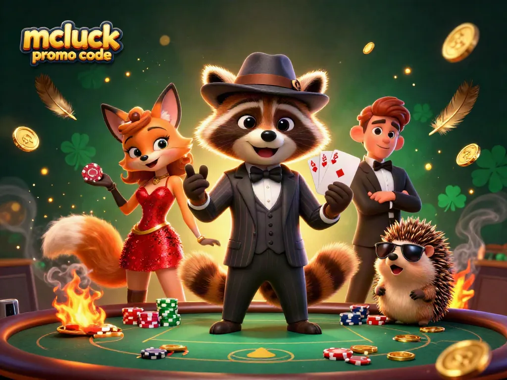Experience the thrill with the mcluck promo code as our cartoon characters engage in a lively poker game.