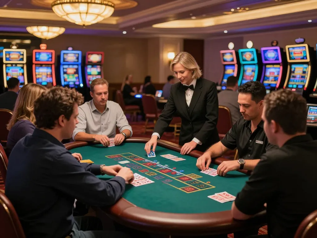 Players engaging strategy at blackjack table in a vibrant casino, showcasing hidden wiki onion resources.