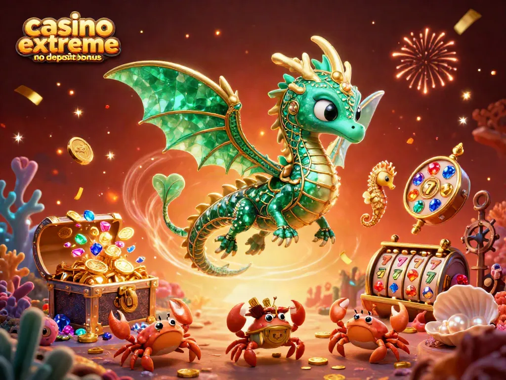 Activate your casino extreme no deposit bonus with a colorful 3D treasure hunt scene.