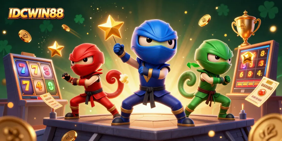 Play engaging slots at IDCWIN88 with colorful visuals featuring a ninja chameleon team.