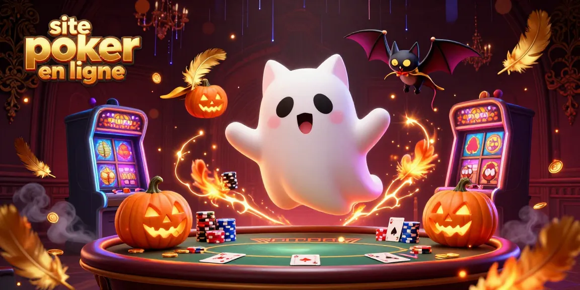 Jouez au site poker en ligne avec un chat fantôme convivial et une chauve-souris dans un casino animé