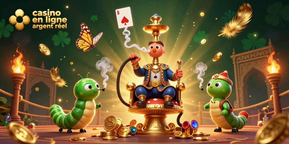 Jouez au casino en ligne argent réel dans une scène animée truffée de symboles de poker et d'or.