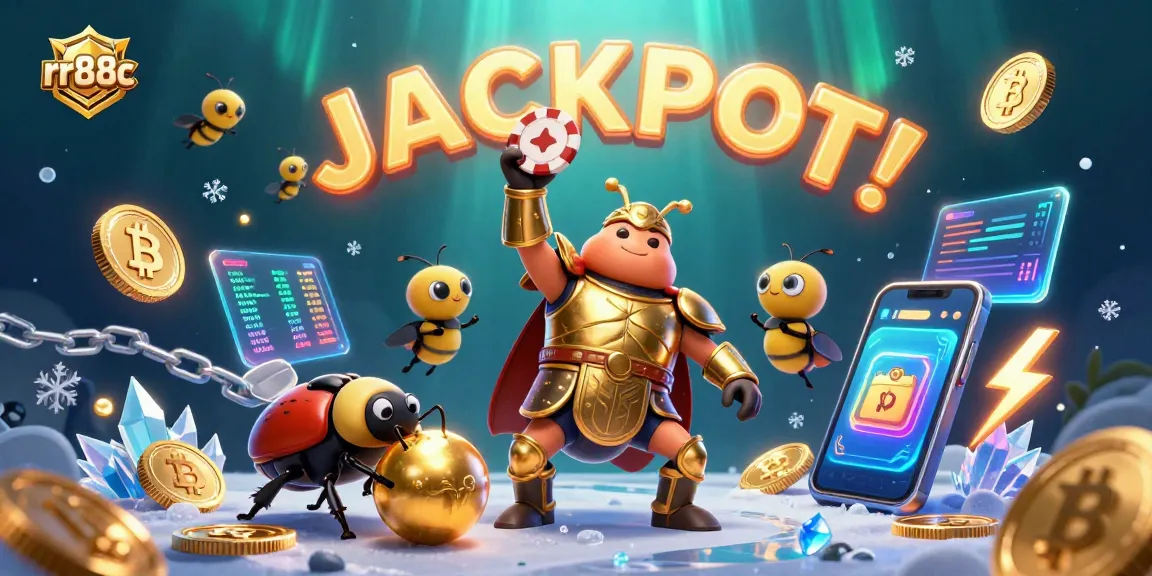 Experience RR88C's exciting casino adventure with a victorious beetle lifting a poker chip.