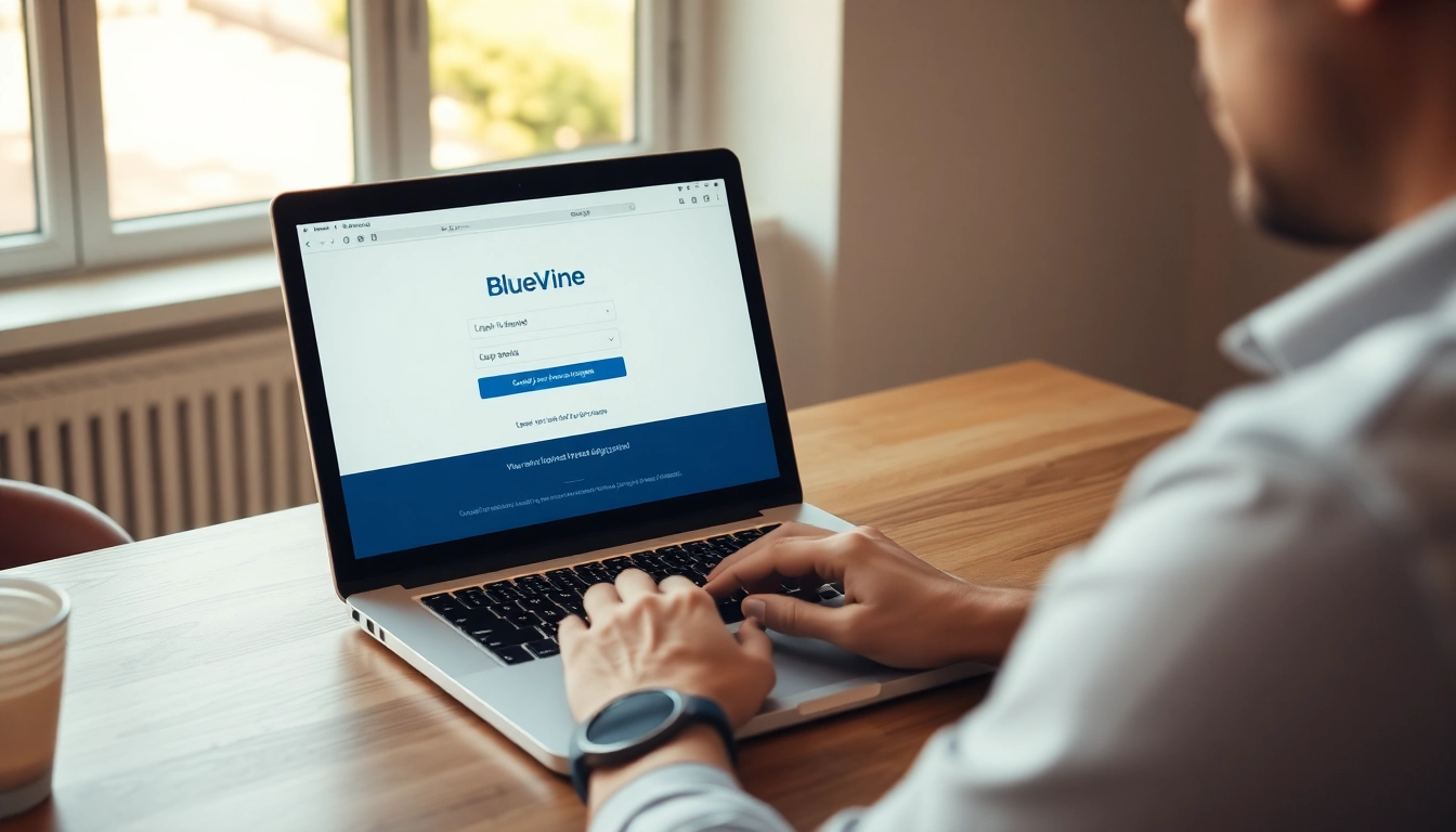 Access the BlueVine login page securely with a focused professional using a laptop.