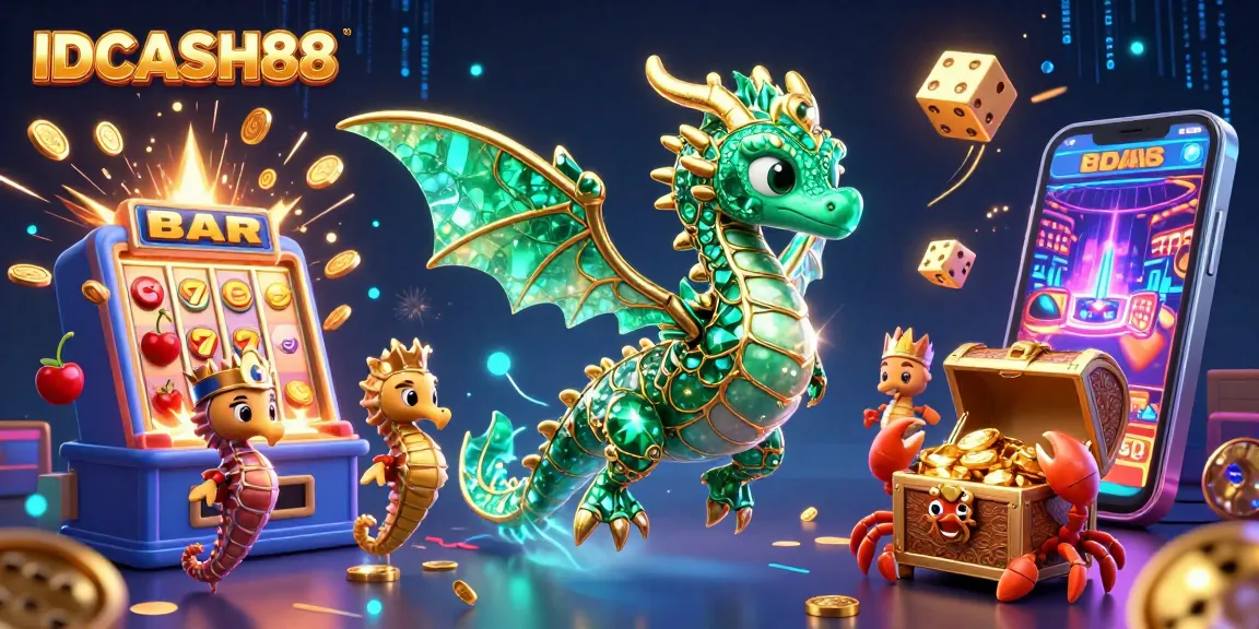 Experience the thrill of IDCASH88 with a vibrant 3D casino illustration showcasing epic slot action.