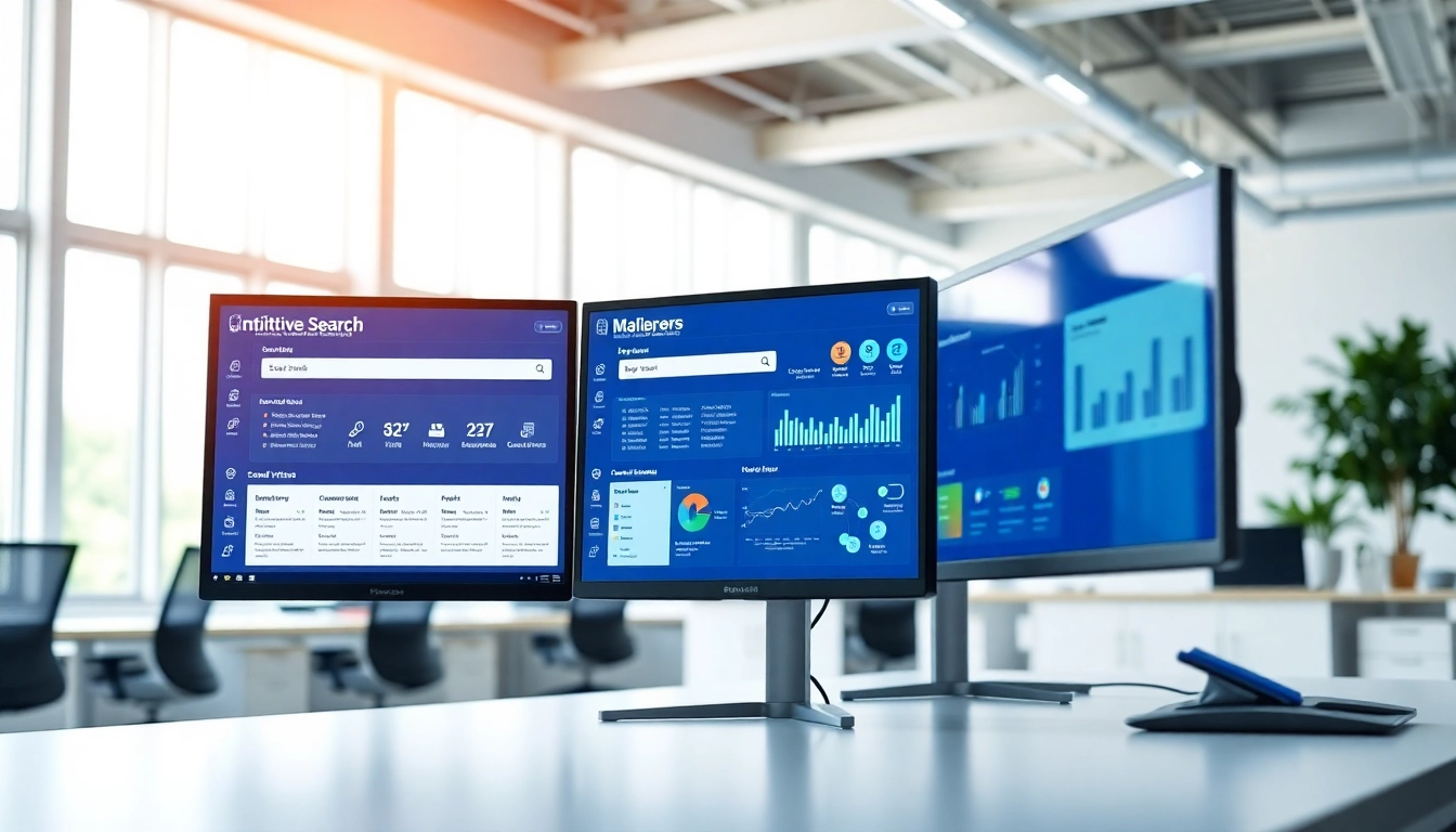 Showcase of enterprise search platforms on modern workstation with intuitive search features.
