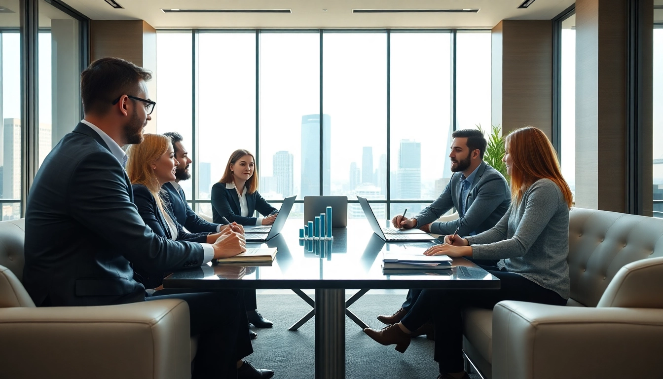 Engaging team discussion on business growth insights in a professional office setting.