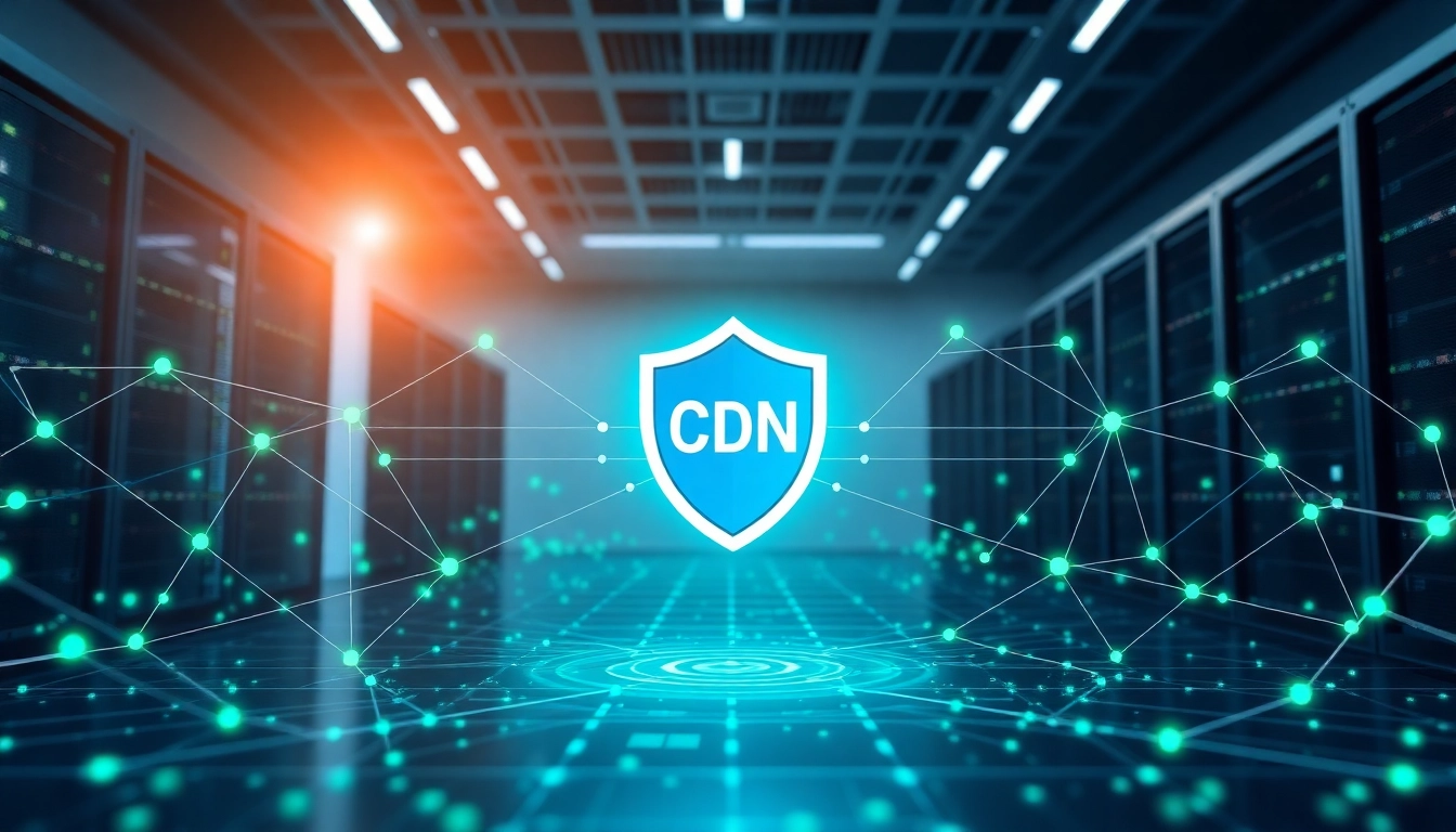 Visual representation of CDN with DDoS Protection showcasing digital security networks.