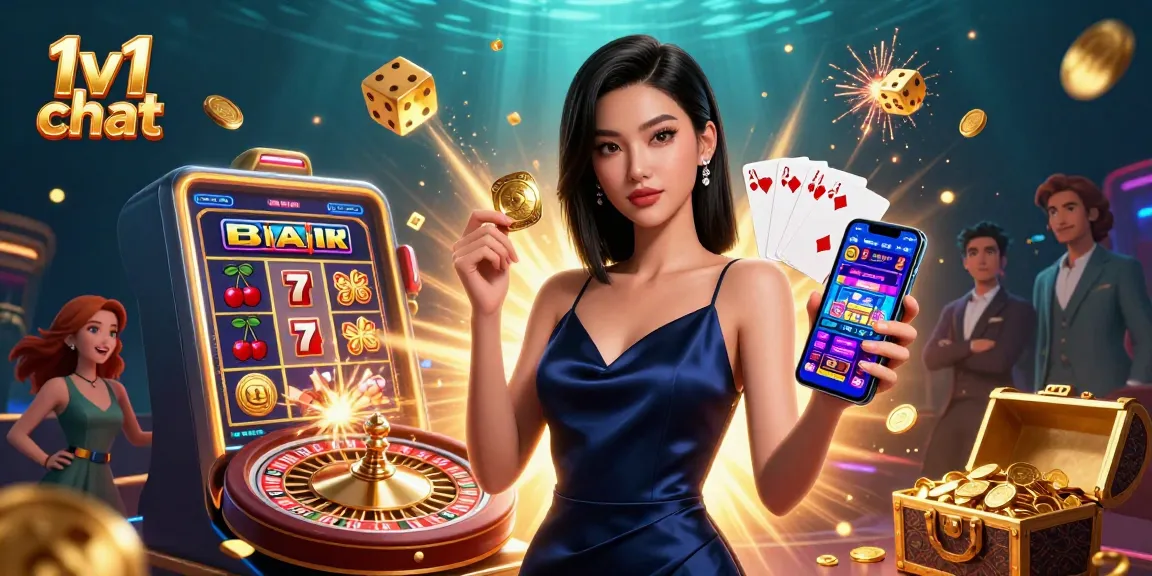 Engage in a thrilling 1v1 chat while exploring a vibrant casino scene with captivating characters.