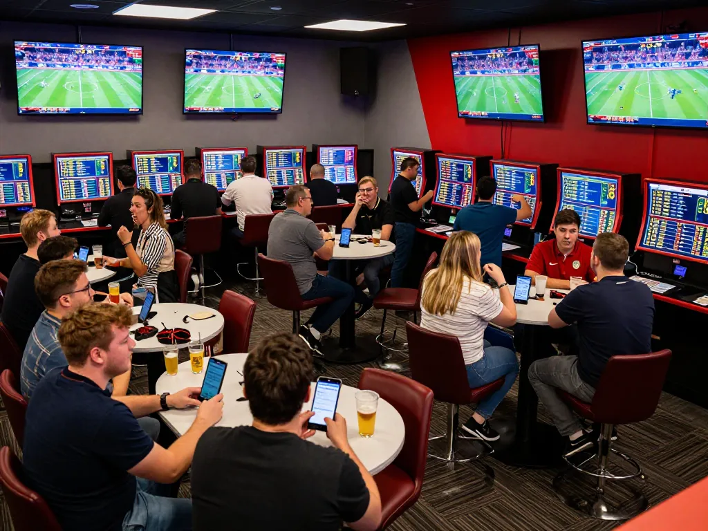 Open88 sports bettors engaging with live odds updates while cheering for their teams.