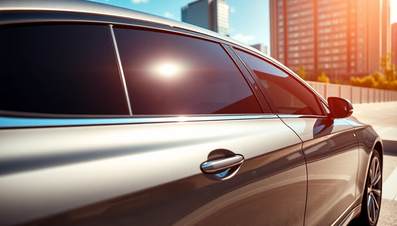 Discover high-quality window tint near me on a sleek car showcasing its glossy exterior.