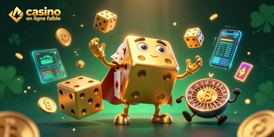 Jouez au casino en ligne fiable avec notre illustration dynamique et colorée, mettant en avant des dés et éléments de jeu.