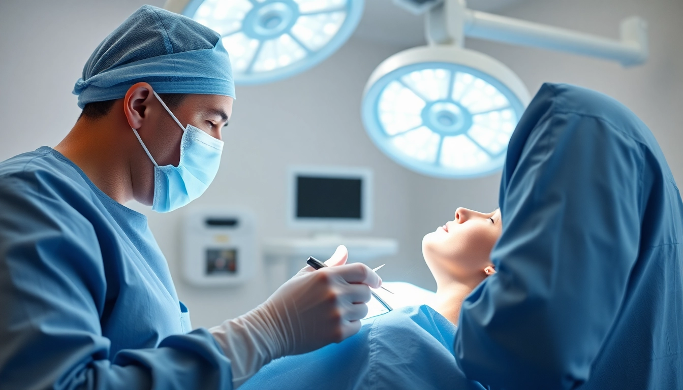 Professionelle Behandlung in der Plastische Chirurgie Hamburg, fokussierter Chirurg mit präzisen Instrumenten.