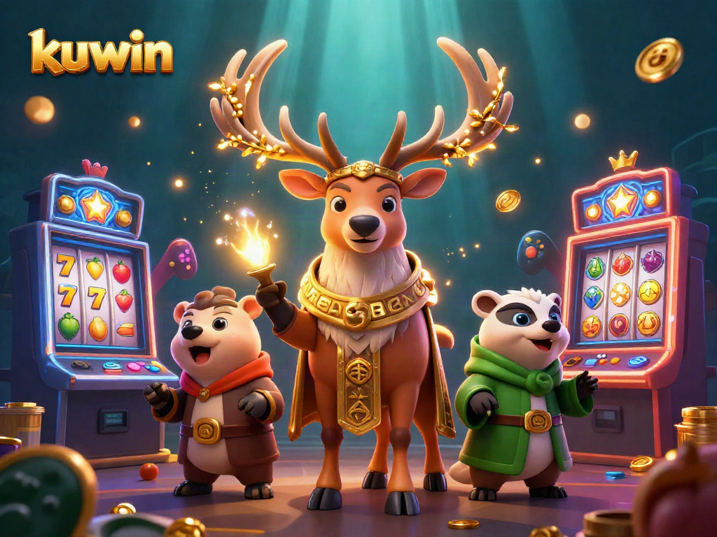 Kuwin enthralls players with a vibrant 3D casino scene featuring Celtic characters and slot machines.