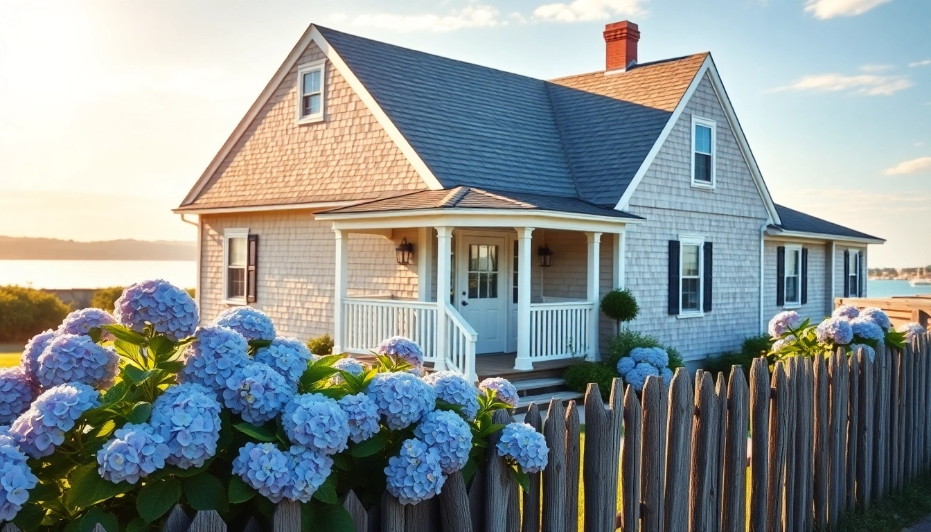 Captivating view of a cape cod home surrounded by flowers and coastal scenery.